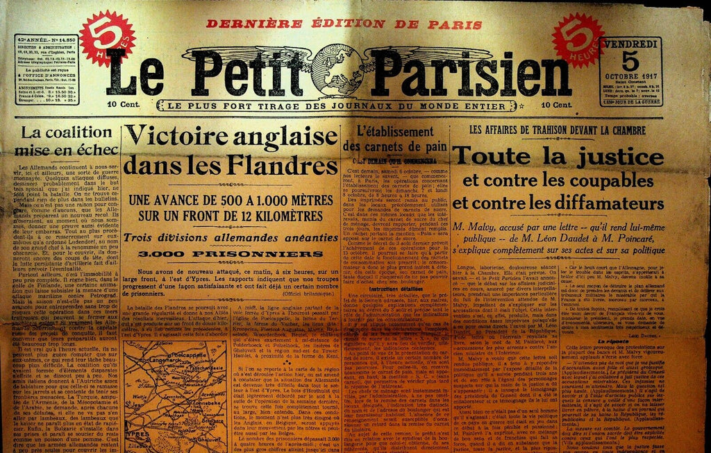 Le Petit Parisien WWI Newspaper France October 5 1917 Flanders Victory