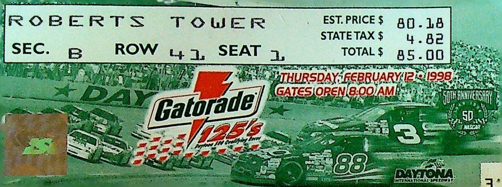 Gatorade Twin 125s NASCAR Ticket Stub February 12 19980
