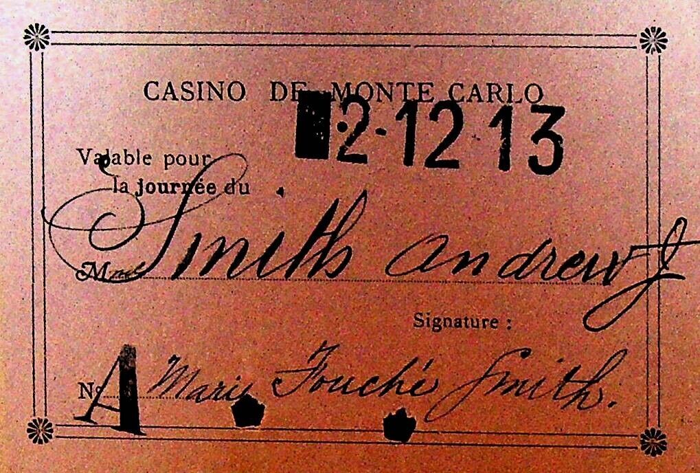 Casino de Monte Carlo Entry Ticket 1913