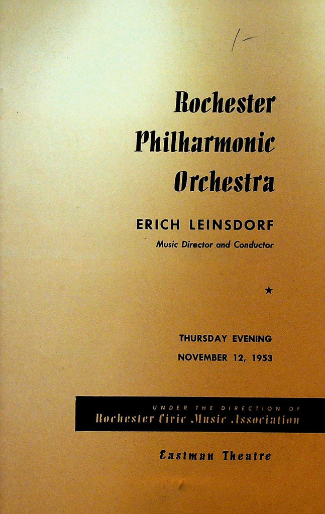 Rochester Philharmonic Orchestra Program November 12 1953 Erich Leinsdorf0