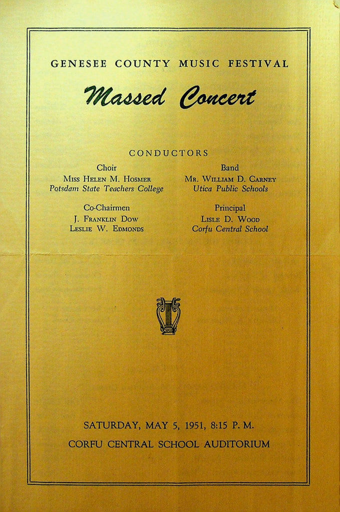Genesee County NY Music Festival Massed Concert Program May 5 19510