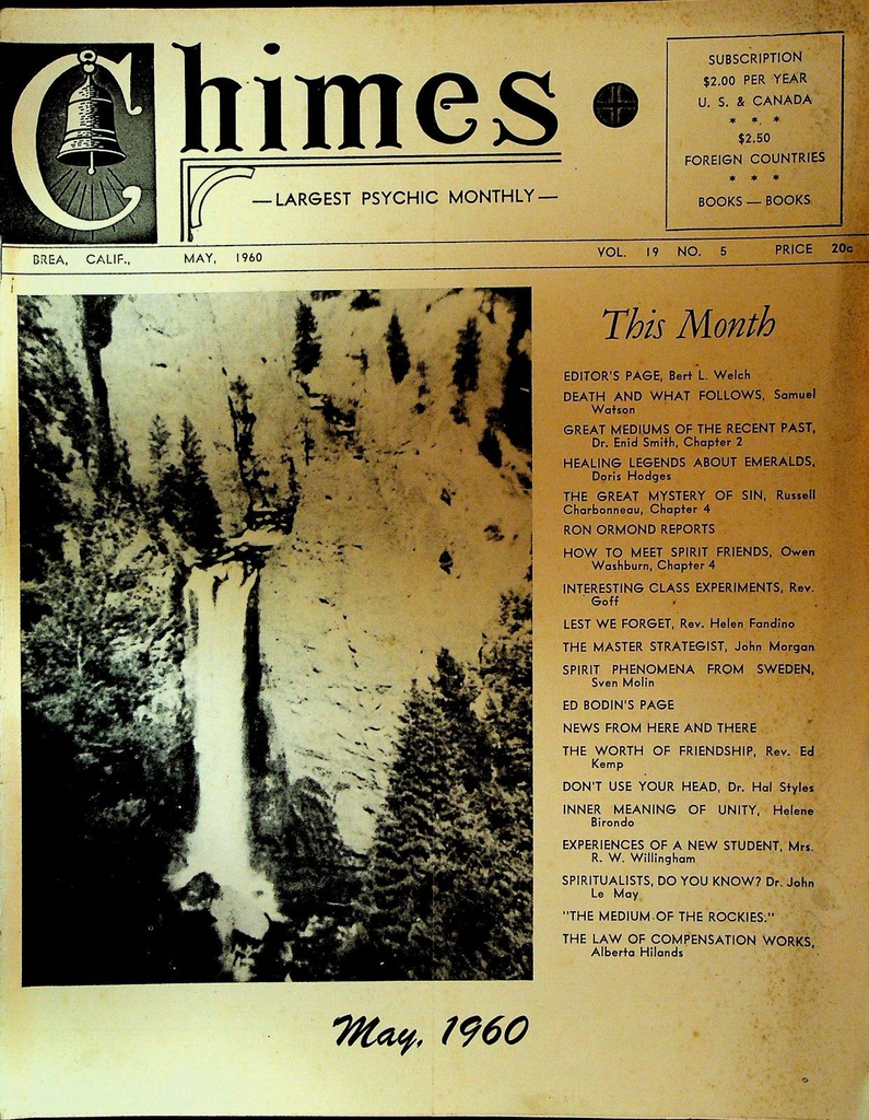 Chimes Magazine Psychic May 1960 Franek Kluski John Morgan Helene Birondo
