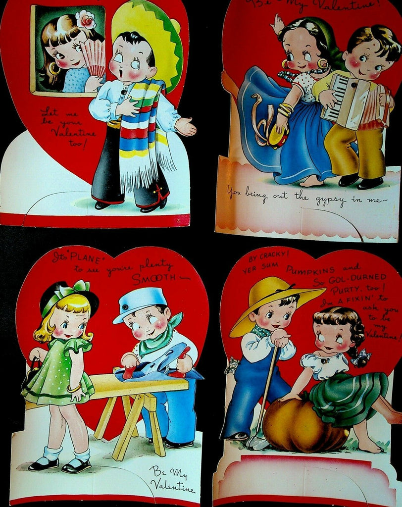 Valentine's Day Mechanical Card Lot of 4 A-Meri-Card Unused Farmer Carpenter 0