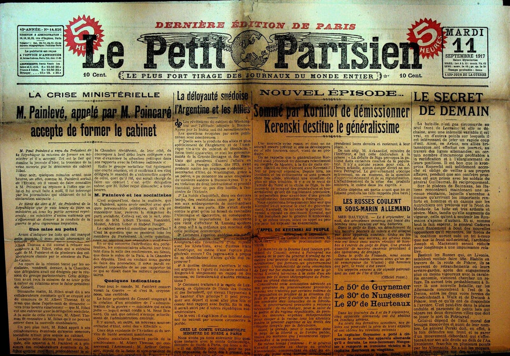 Le Petit Parisien WWI Newspaper France September 11 1917 Emile Basly