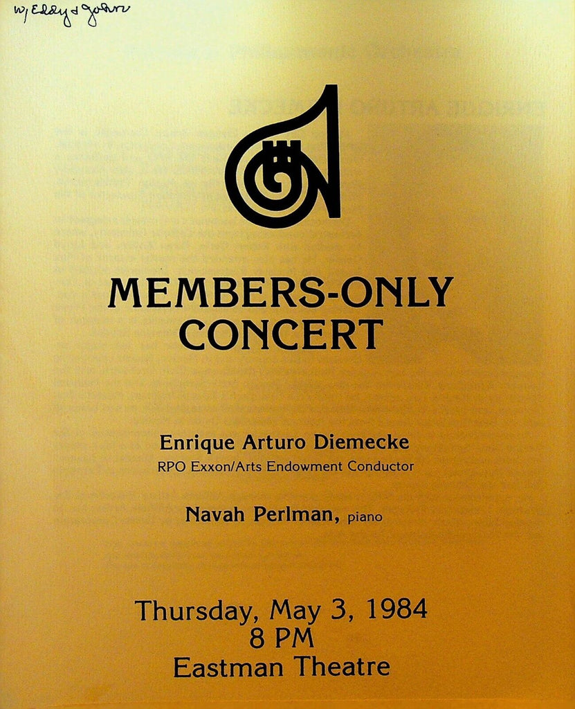 Rochester NY Philharmonic Orchestra RPO 1984 Members Only Concert Program