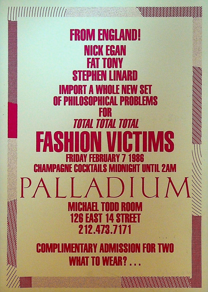 Fashion Victims Invite Card 1986 Palladium NYC Nick Egan Stephen Linard0