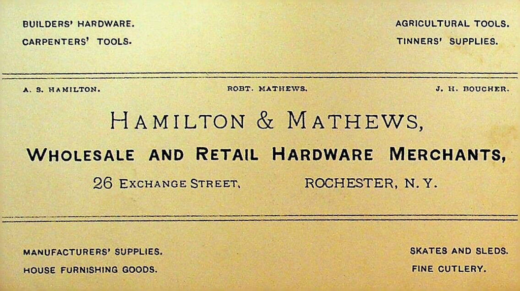 Hamilton & Mathews Rochester NY 1800s Business Card Hardware Retail & Wholesale