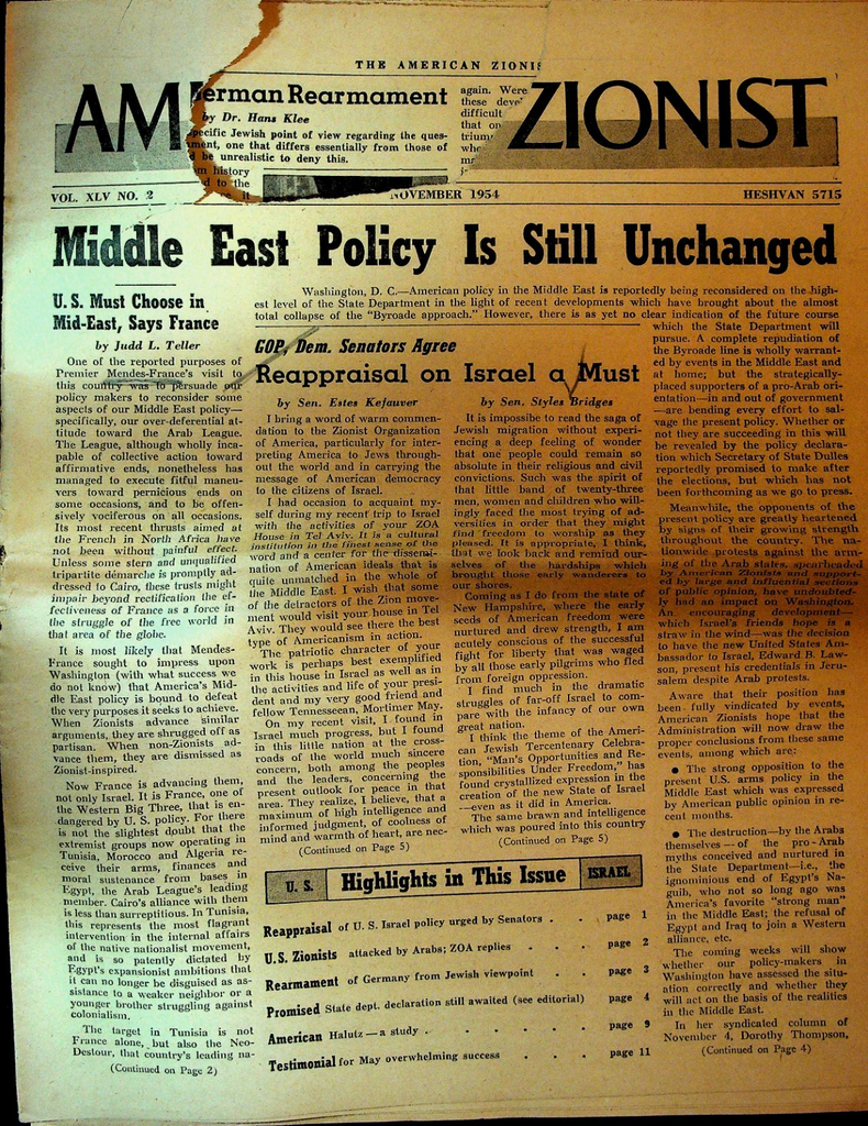 The American Zionist November 1954 Germany Rearmament0