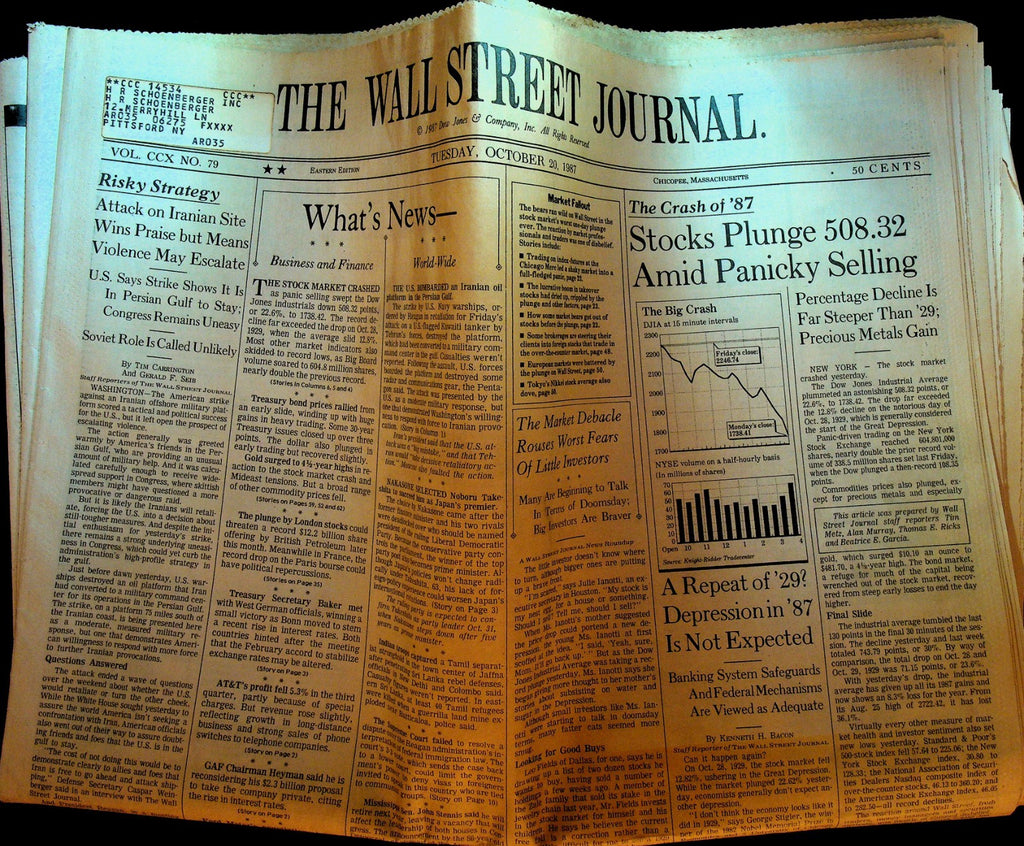 Wall Street Journal October 20 1987 Stock Market Crash Black Monday0