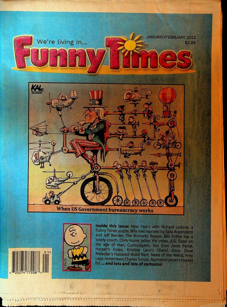 Funny Times Magazine January 2023 Charles Schulz Uncle Sam