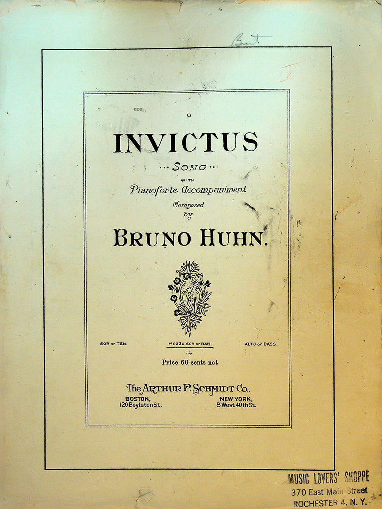Invictus by Bruno Huhn Sheet Music 1938