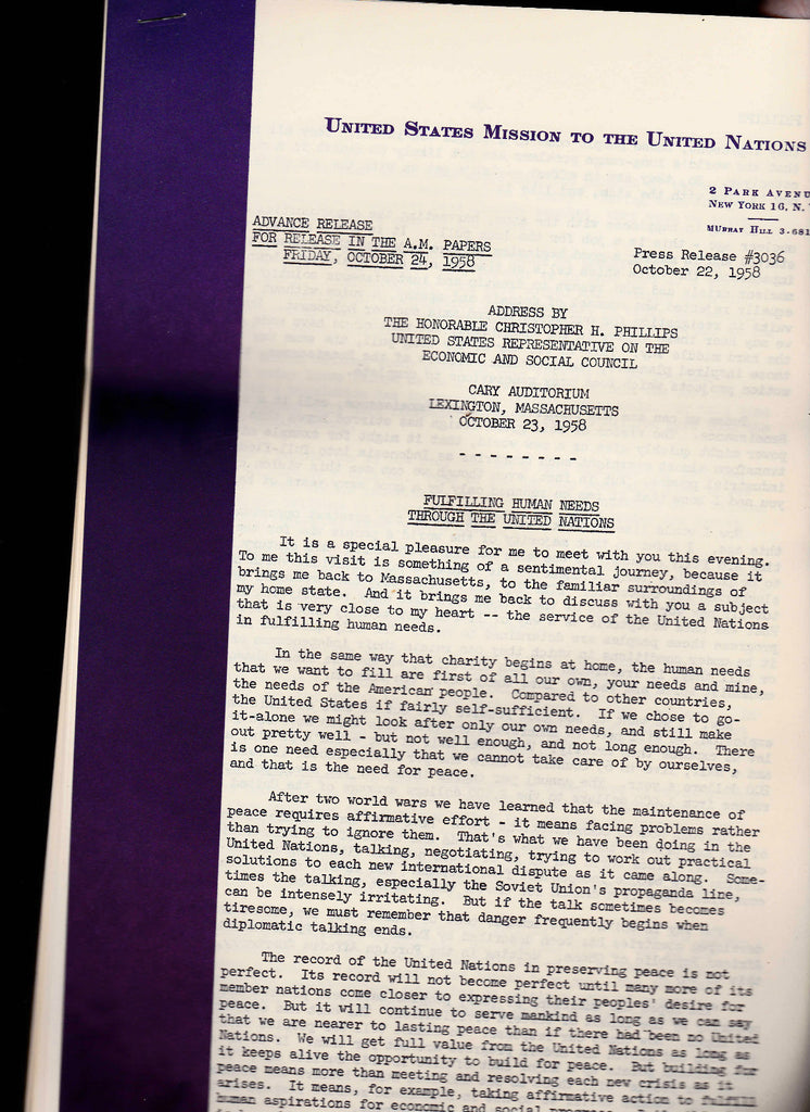 United States Mission to the United Nations Press Release Lot of 170 (1957-1958)0