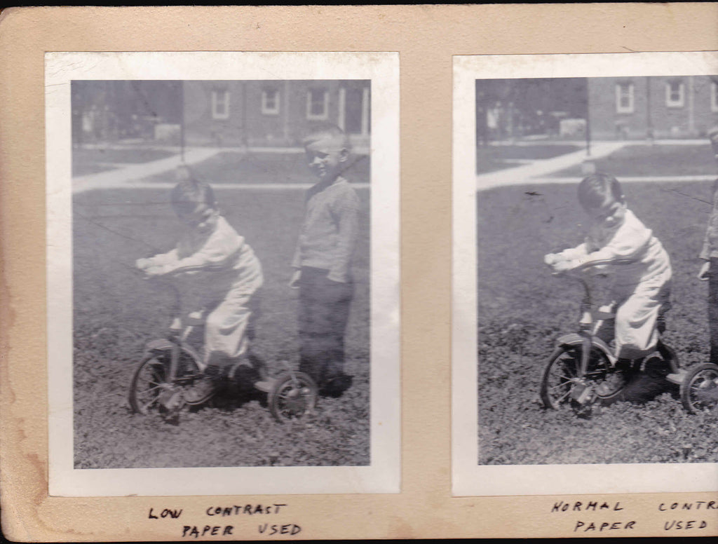 Little Boy on Tricycle as Brother Looks on- 3 black & white photos0