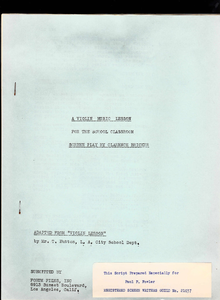 Forum Films Screen Play 1942 A Violin Music Lesson (sent to Paul Fowler)0