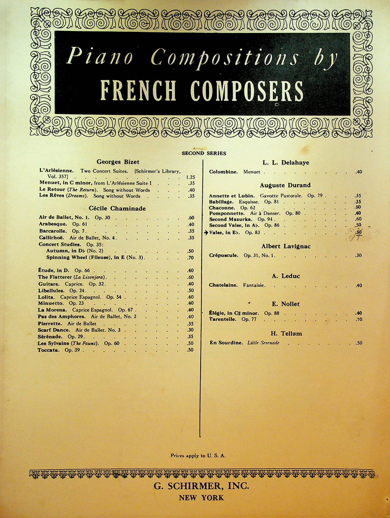 Valse Opus 83 Piano Compositions by French Composers