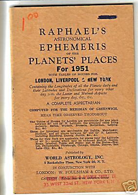 Raphael's 1951 Astronomical Ephemeris booklet Planets Places