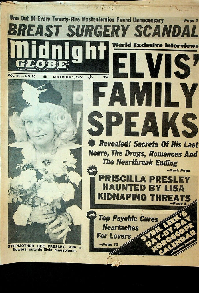 Midnight Globe November 1 1977 Elvis Presley Sally Field Burt Reynolds
