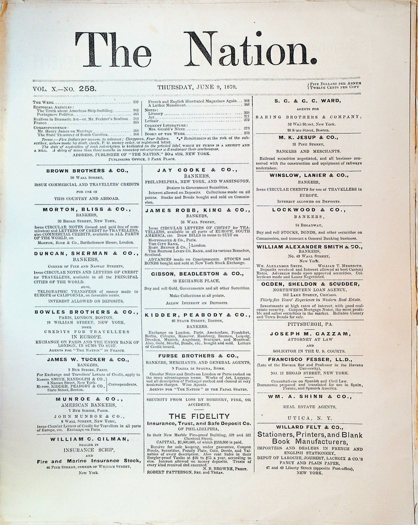The Nation Magazine June 9 1870 Henry James Black Student at West Point Navy