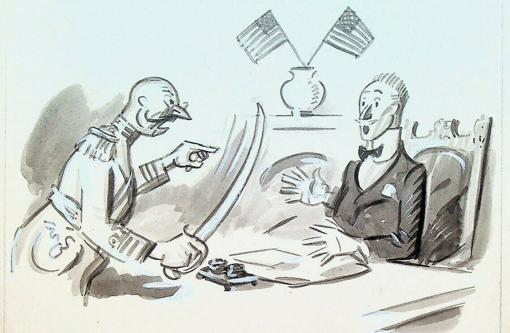 Oscar Edward Cesare Original Art 1927 General w Saber US Flag Diplomat