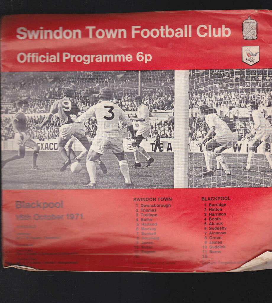 Swindon Town Football Club Official Programme v Blackpool (Oct 16 1971)