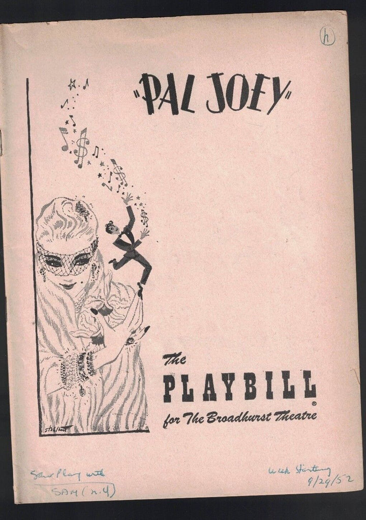 Pal Joey Playbill September 29 1952 Harold Lang Vivienne Segal Jean Goodall