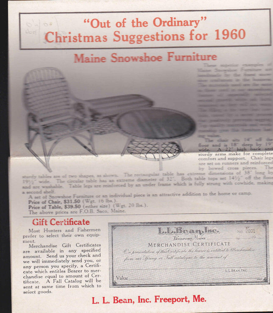 LL Bean Out of the Ordinary Christmas Suggestions for 1960 brochure