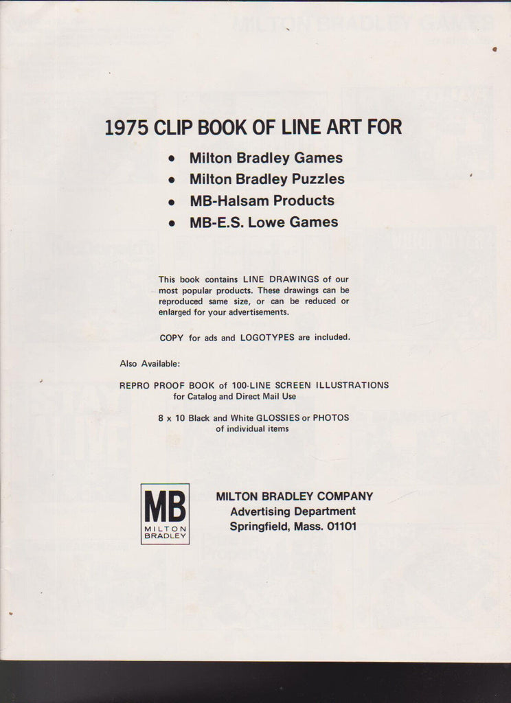 Milton Bradley 1975 Clip Book of Line Art for Games Puzzles Great Reference