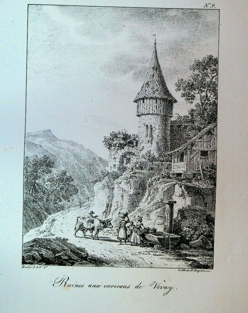 Godefroy Engelmann Lithograph 1820s Ruines de Vevay Vevey #9