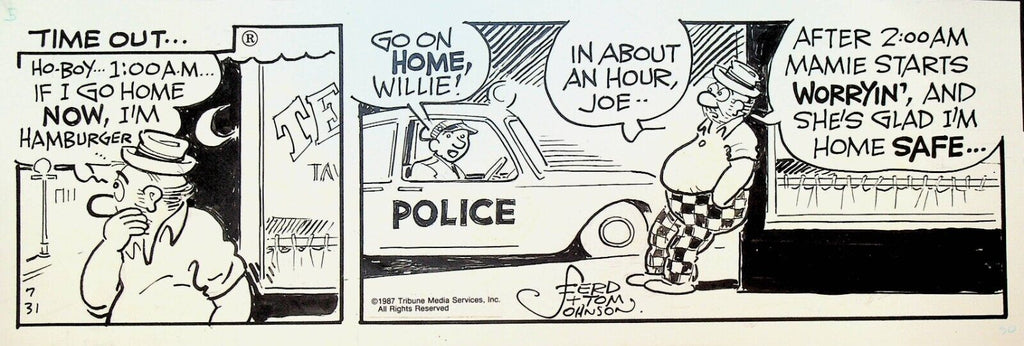 Moon Mullins Original Comic Strip Art Ferd & Tom Johnson July 31 Leaving Bar