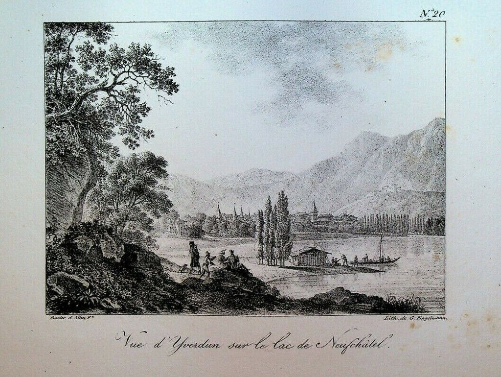 Godefroy Engelmann Lithograph 1820s Vyerdon View from Neuchatel Lake #20