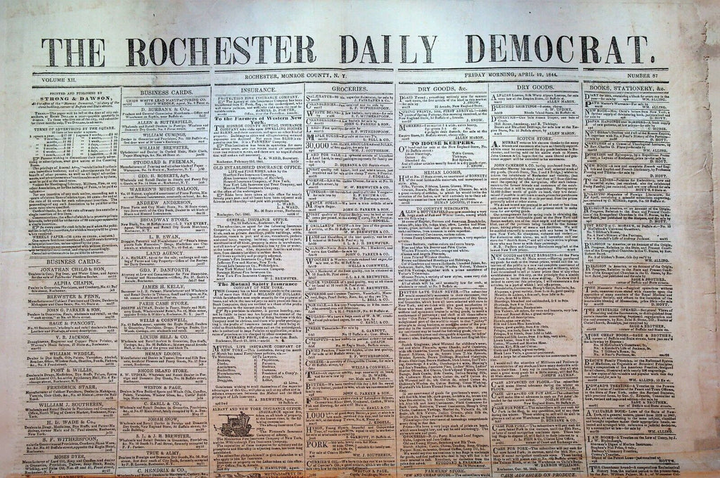 Rochester NY Daily Democrat Newspaper April 12 1844 Henry Clay