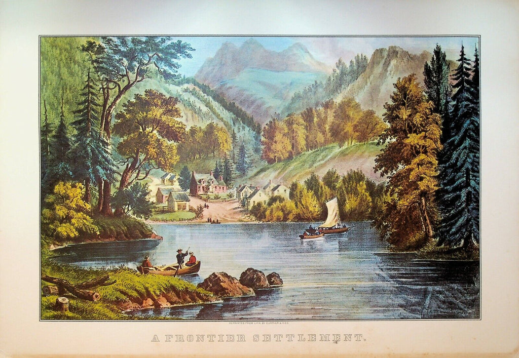 Currier & Ives Calendar Topper 1954 A Frontier Settlement River