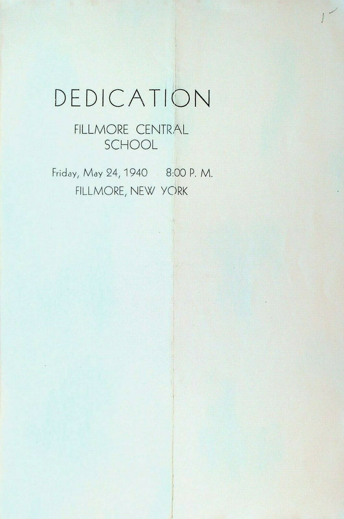 Fillmore Central School NY Dedication Program May 24 1940