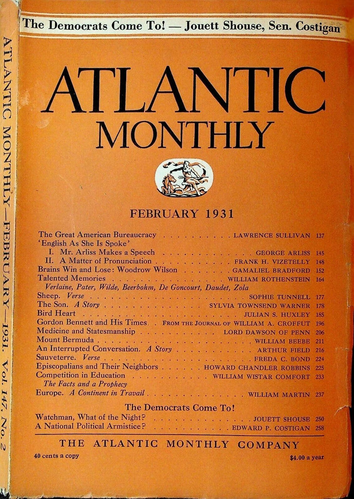 Atlantic Monthly February 1931 George Arliss Woodrow Wilson Gordon Bennett