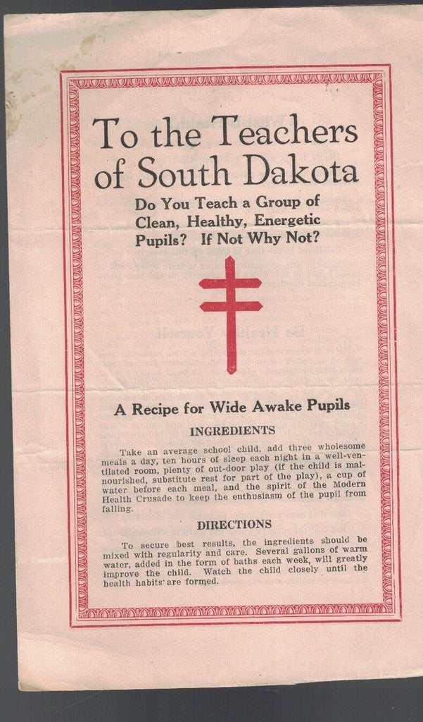 To the Teachers of South Dakota brochure Tuberculosis 1920s