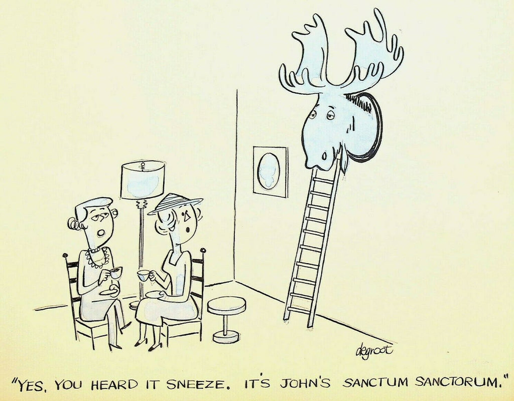 Lee DeGroot Original Art Gag Moosehead on Wall Sanctum Sanctorum