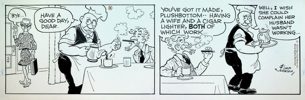 Moon Mullins Original Comic Strip Art Ferd Johnson May 4 1972 Cigar
