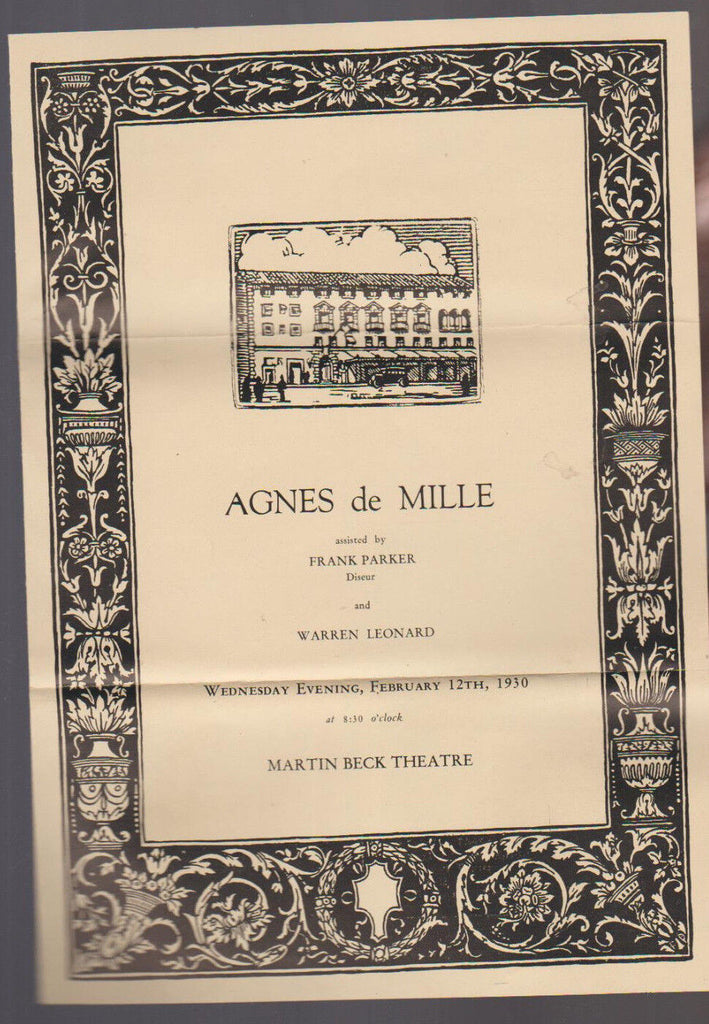 Agnes de Mille February 12 1930 Martin Beck Theatre Program EARLY