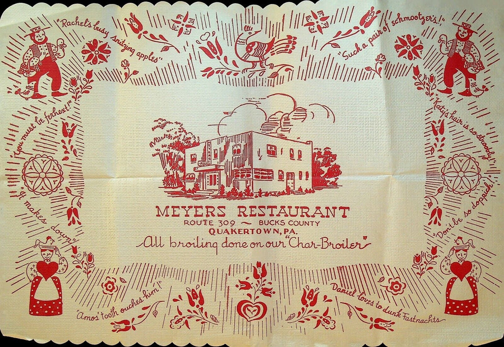 Meyers Restaurant Placemat Quakertown Pennsylvania Bucks County Red
