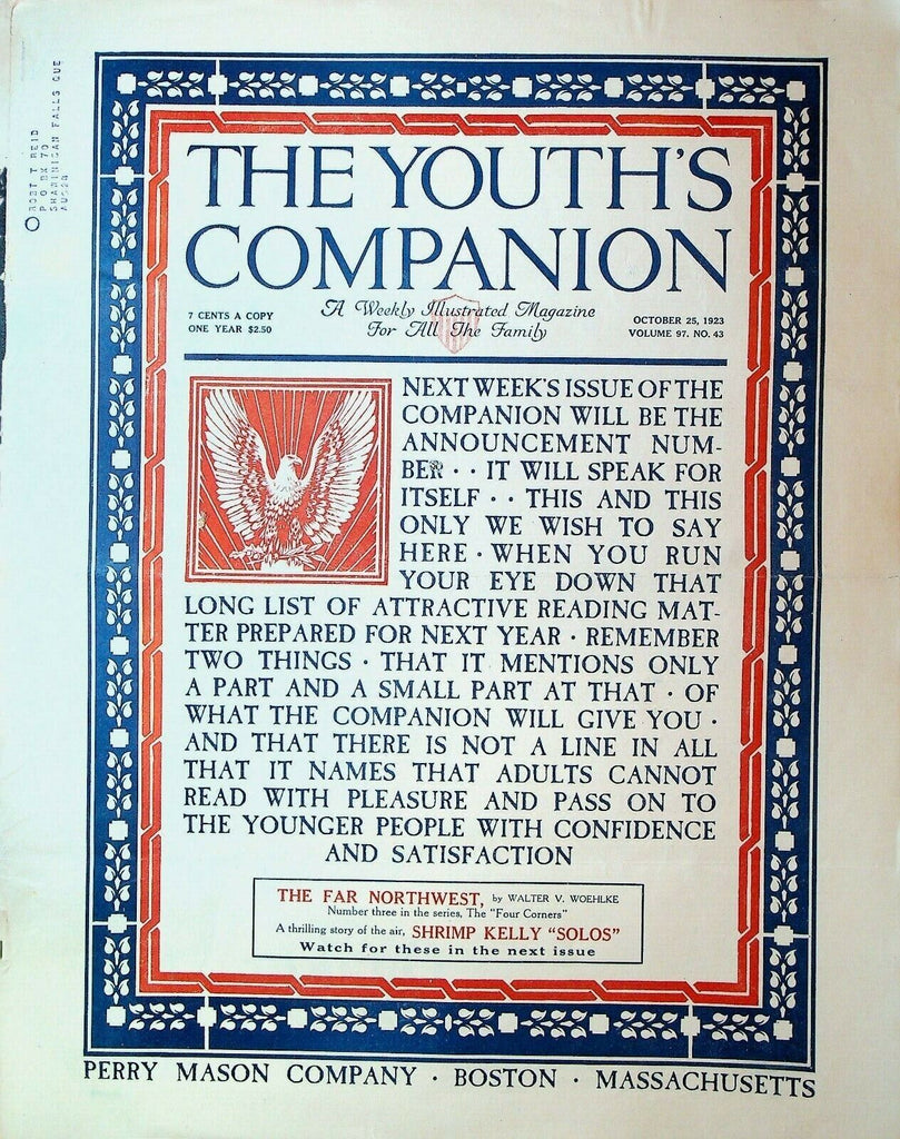 Youth's Companion Magazine October 25 1923 Eskimo Dog CA Stephens
