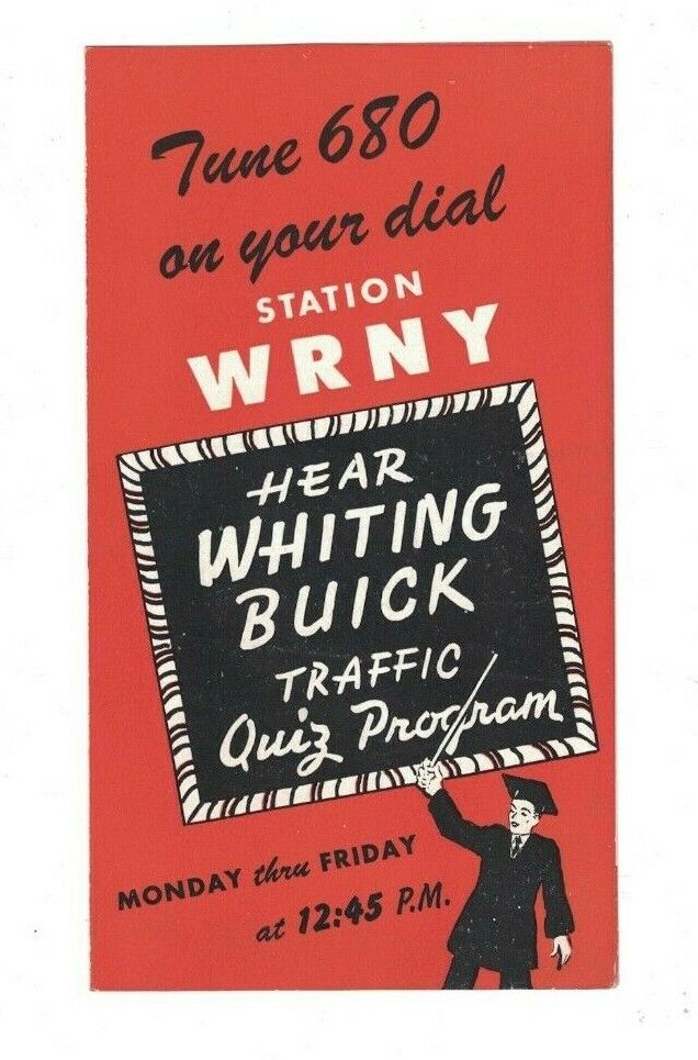 WRNY AM 680 Whiting Buick Traffic Quiz Brochure 1940s