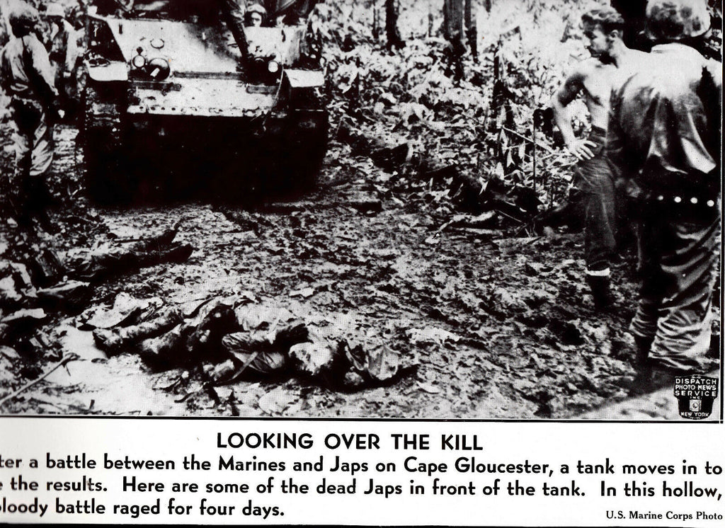 US Tank on Cape Gloucester Dead Japanese  Dispatch Photo News Service