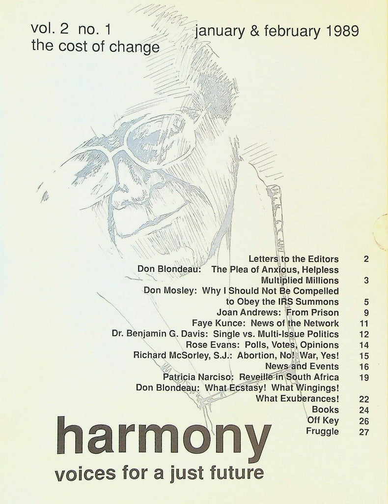 Harmony Magazine Voices for a Just Future January 1989 South Africa