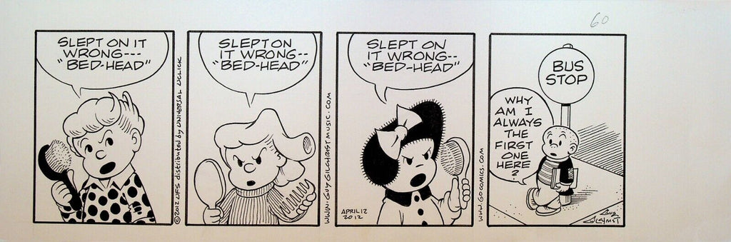 Nancy Original Comic Strip Art April 12 2012 Guy Gilchrist Bed Head Bus Stop
