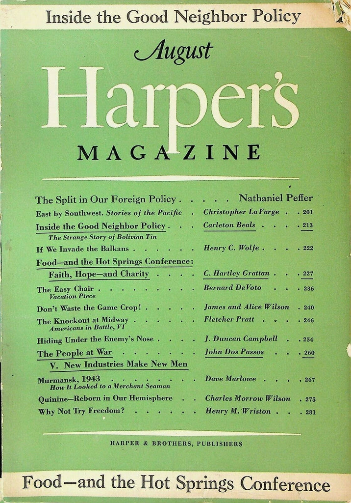 Harper's Magazine August 1943 WWII Hot Springs Food Conference Battle of Midway
