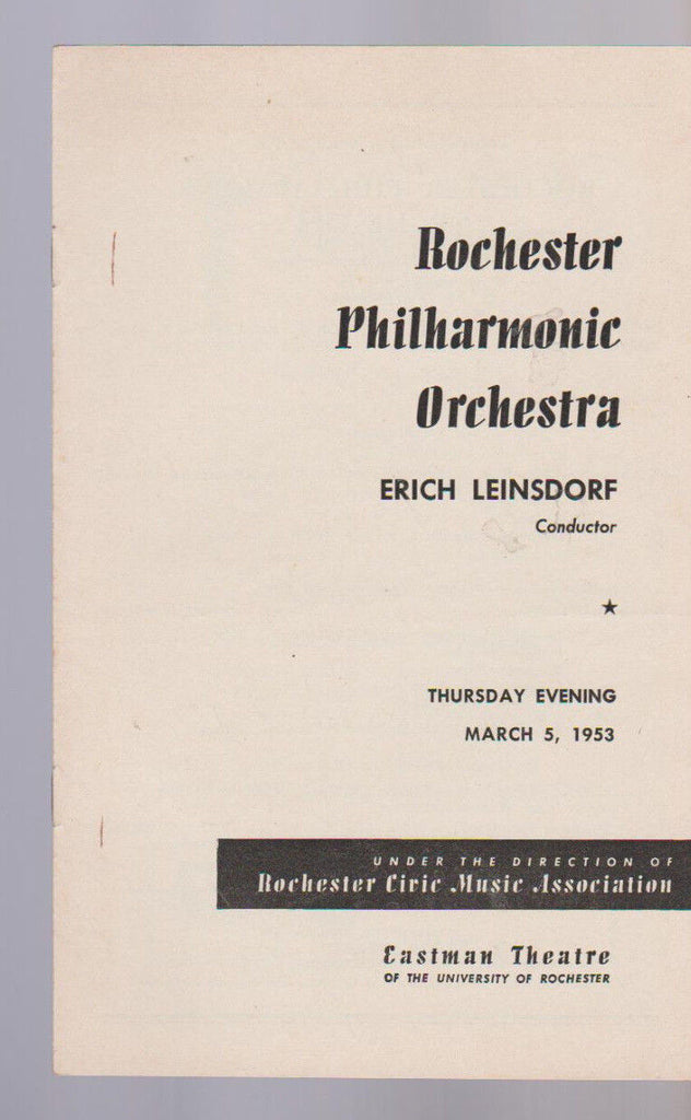 Rochester Philharmonic Orchestra Erich Leinsdorf March 5 1953