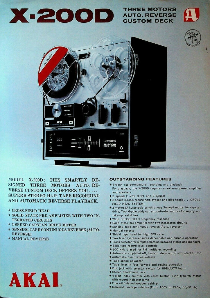 Akai X-200D Reel to Reel Tape Recorder Ad Sheet 1970s