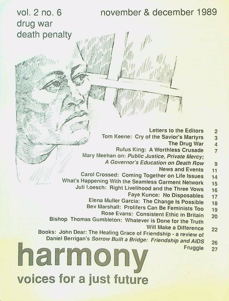 Harmony Magazine Voices for a Just Future November 1989 Drug War Death Penalty