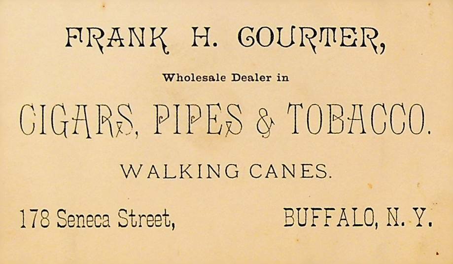 Cigars Pipes Tobaccos Walking Canes Buffalo NY Business Card Frank Courter 1880s