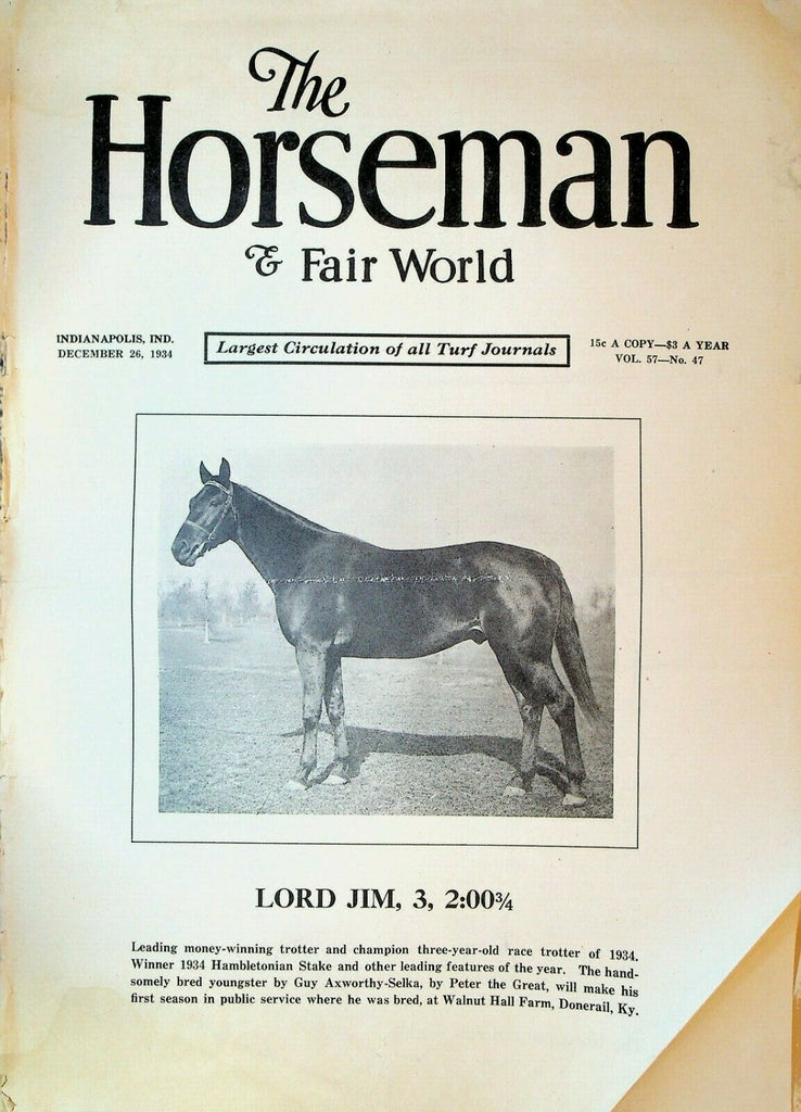 Horseman & Fair World Magazine Harness Racing December 26 1934 Lord Jim